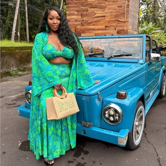 Vibrant Green Leaf Print 3 piece matching set - Picture 2 of 2